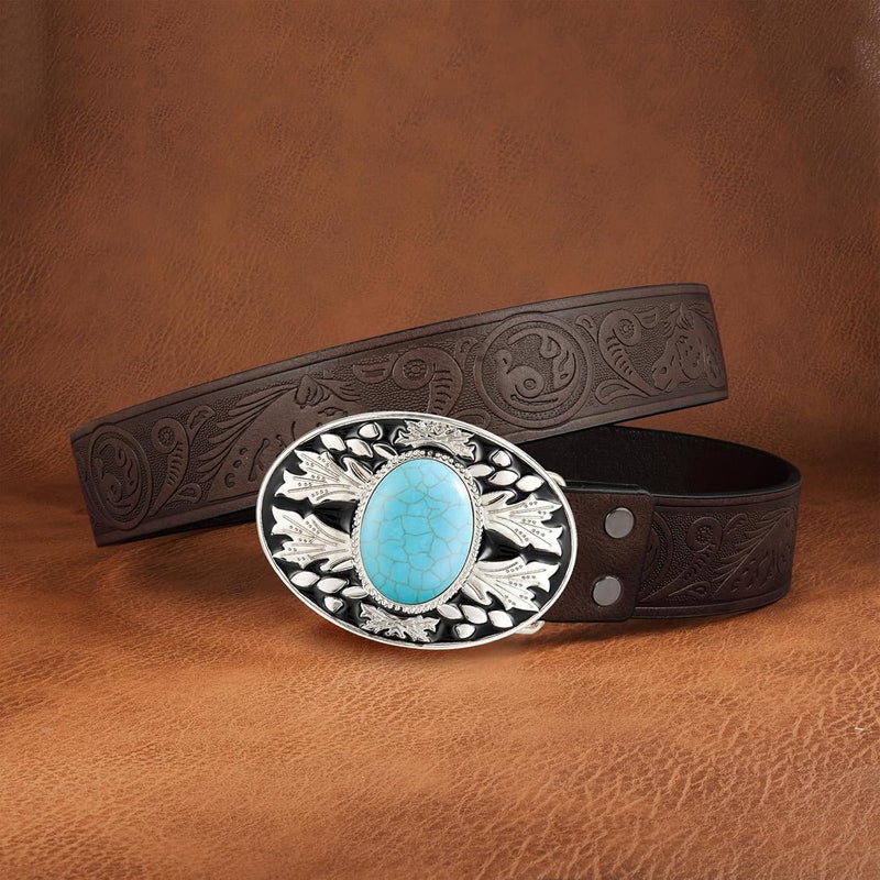 YOQUCOL Vintage American Western Cowboy Turquoise,Stone Belt Buckle for Men - Image 3